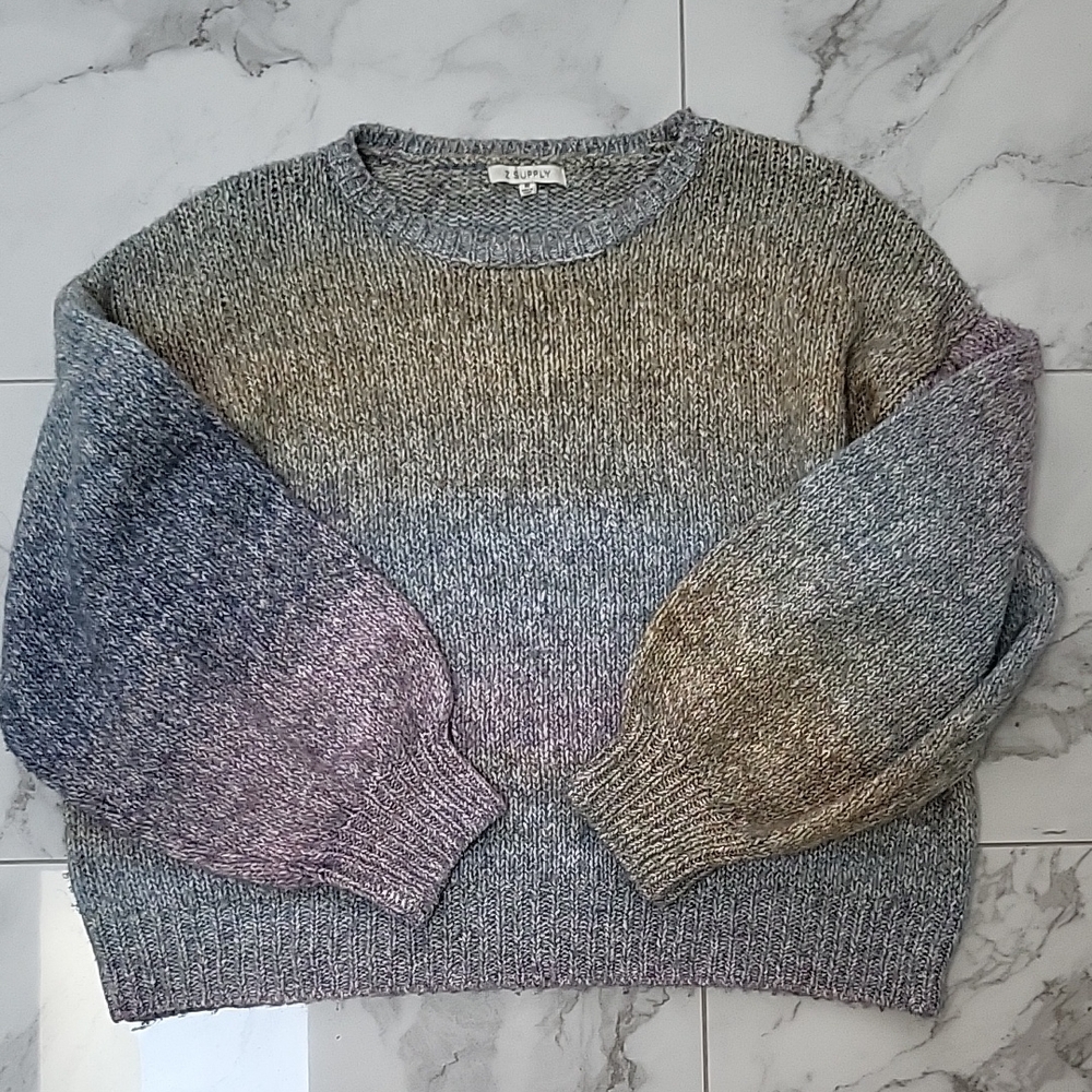 Z Supply Crew Neck Sweaters in Gray and Purple with Textured Knit